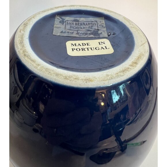 San Bernardo Portugal cobalt Blue Ceramic Bud Vase 5" Tall 4" Diameter minimalis - Picture 3 of 6